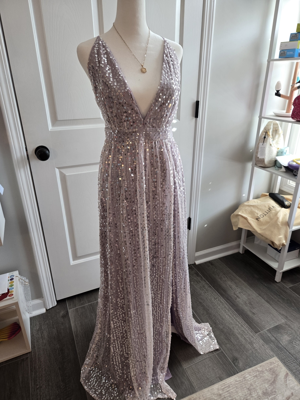 BNWT Fashion Nova Lavender Sequin V-Neck Dress